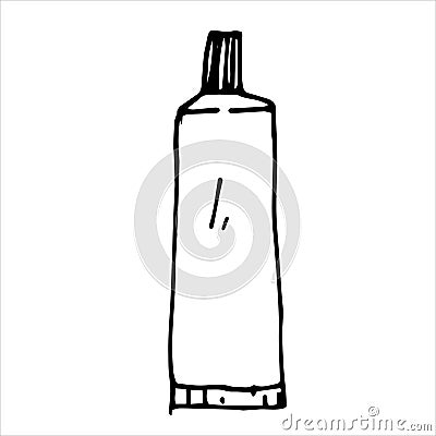 Doodle style illustration. tube, container for cream, cleaning agent, toothpaste, subject of sanitation, body care, hygiene. clipa Vector Illustration